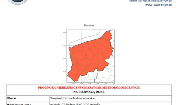 Ostrzeżenie przed silnym wiatrem w Polsce