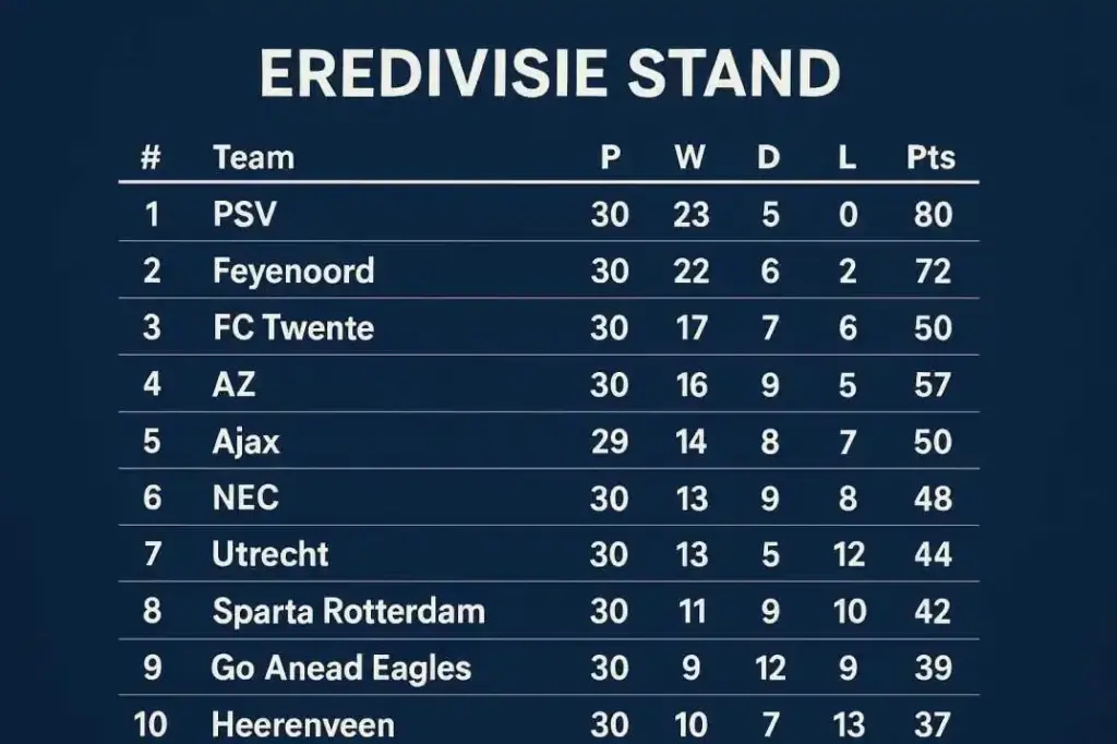 Actuele Stand van de Eredivisie 2023