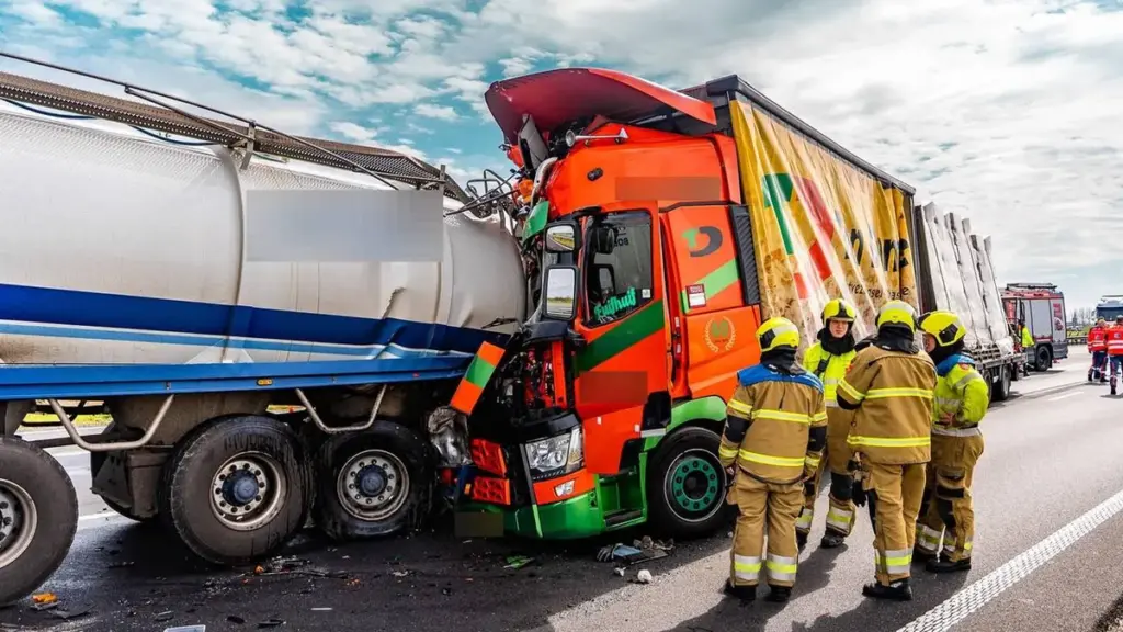 Ongeluk A50: Twee vrachtwagens botsen op elkaar